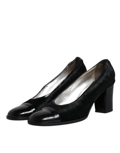 Escarpins à talons carrés en cuir noir Dolce &amp; Gabbana