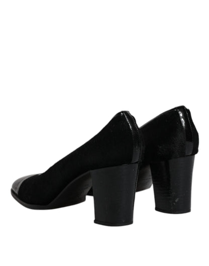 Escarpins à talons carrés en cuir noir Dolce &amp; Gabbana