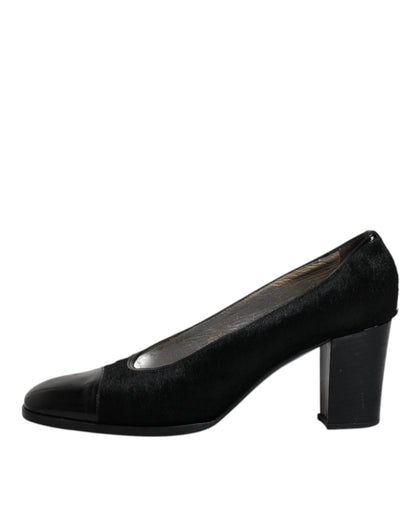 Escarpins à talons carrés en cuir noir Dolce &amp; Gabbana