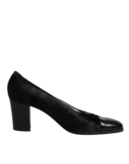 Escarpins à talons carrés en cuir noir Dolce &amp; Gabbana
