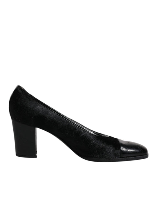 Escarpins à talons carrés en cuir noir Dolce &amp; Gabbana