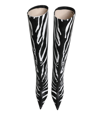 Dolce & Gabbana Black White Zebra Heels High Boots Shoes by Dolce & Gabbana