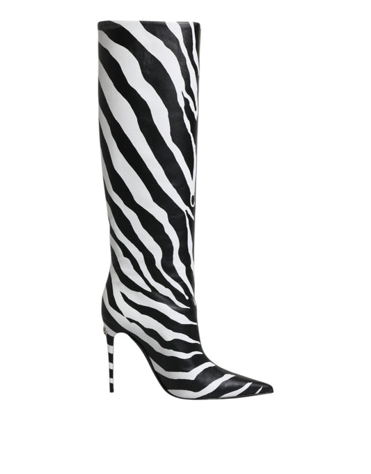 Dolce & Gabbana Black White Zebra Heels High Boots Shoes by Dolce & Gabbana
