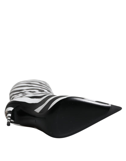 Dolce & Gabbana Black White Zebra Heels High Boots Shoes by Dolce & Gabbana