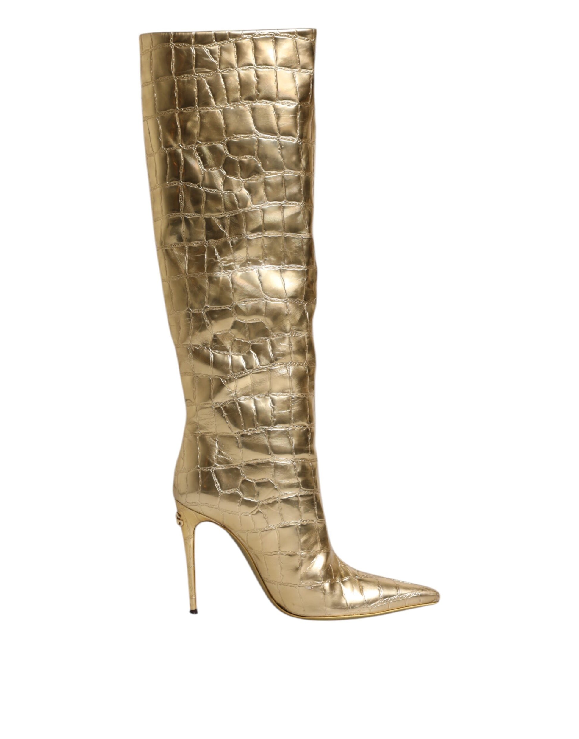Dolce & Gabbana Gold Leather Stiletto Heels High Boots Shoes by Dolce & Gabbana