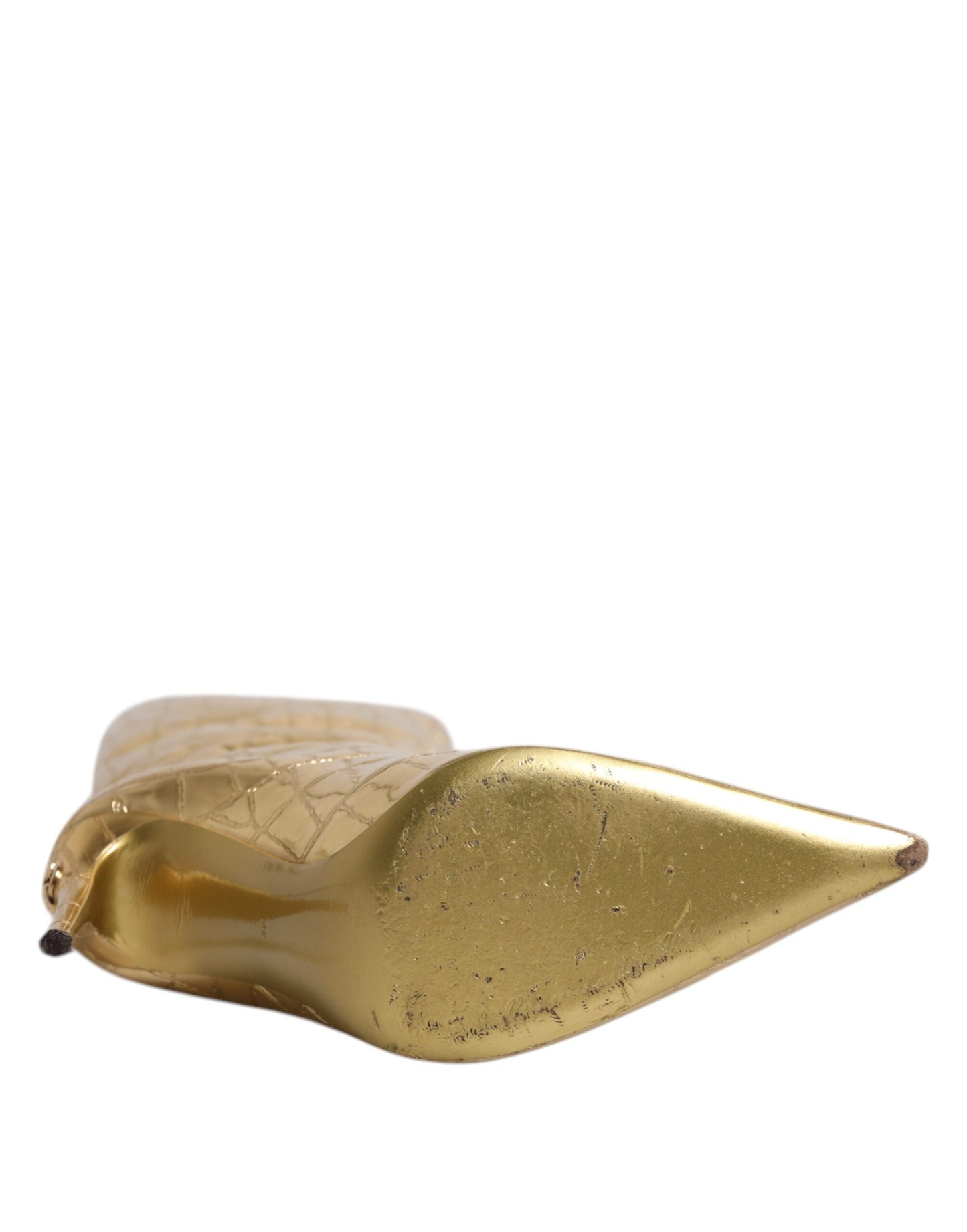 Dolce & Gabbana Gold Leather Stiletto Heels High Boots Shoes by Dolce & Gabbana