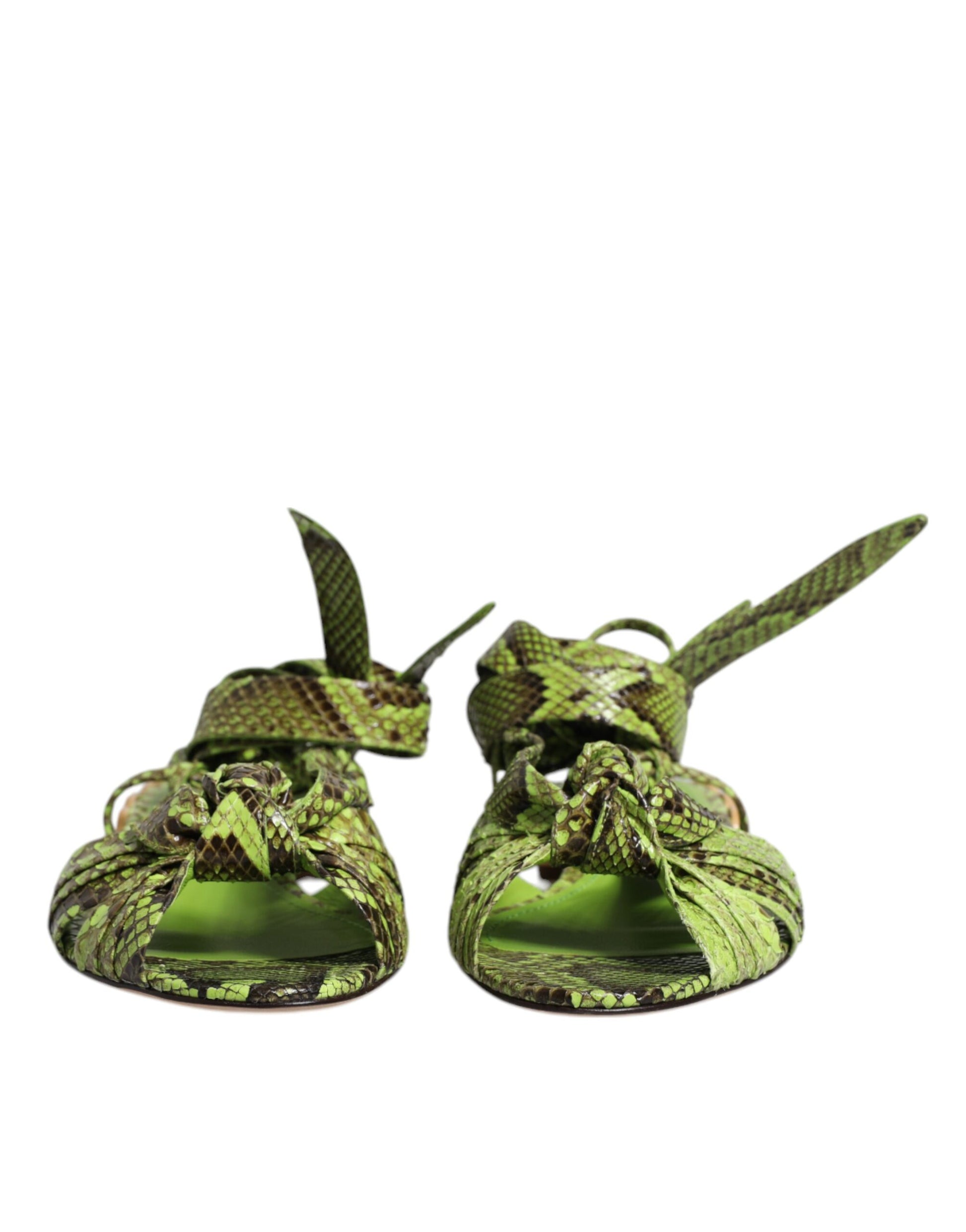 Dolce & Gabbana Green Animal Print Ankle Wrap Sandals Shoes by Dolce & Gabbana