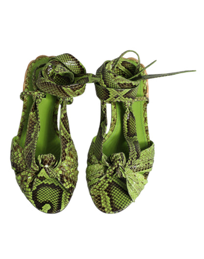 Dolce & Gabbana Green Animal Print Ankle Wrap Sandals Shoes by Dolce & Gabbana