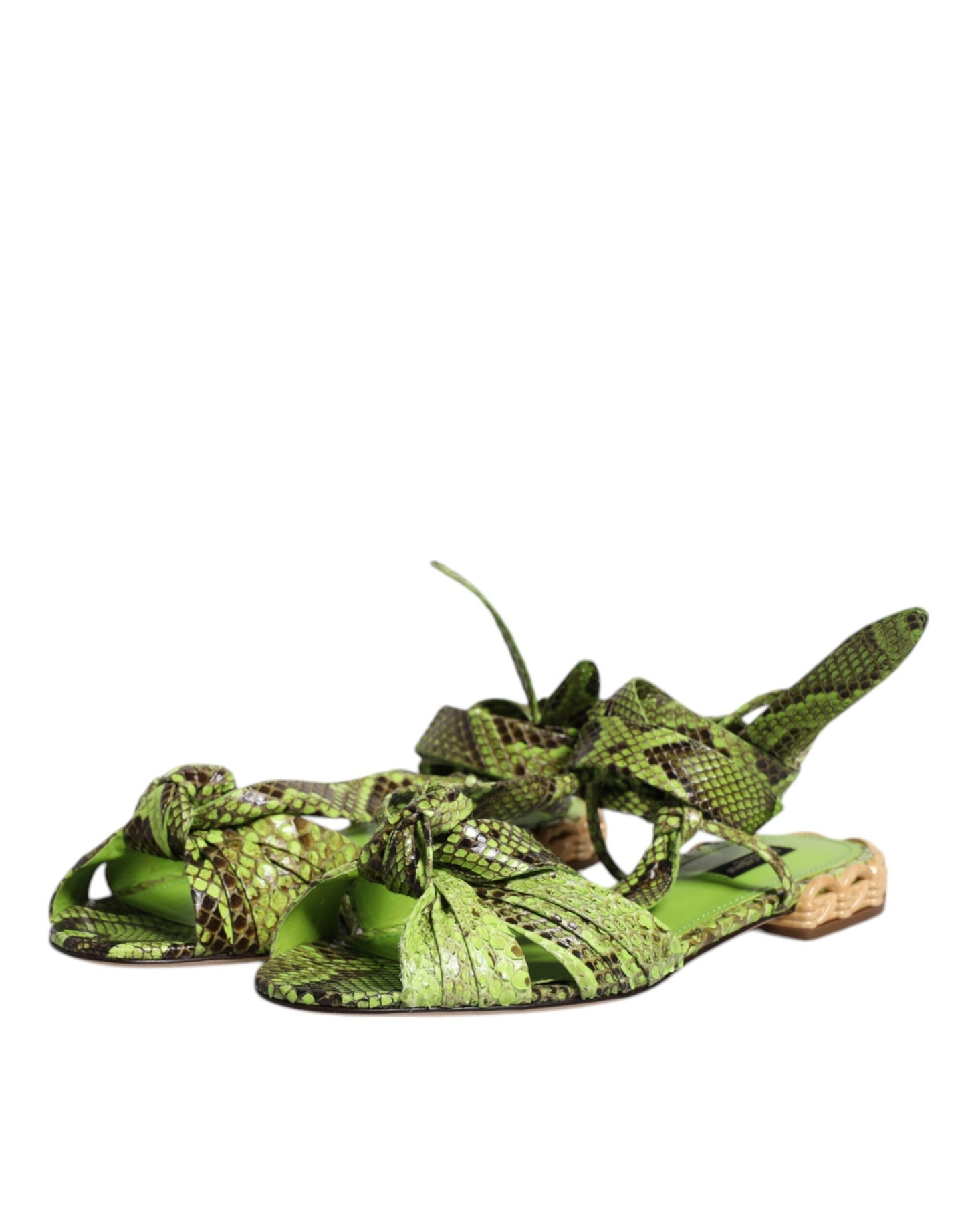 Dolce & Gabbana Green Animal Print Ankle Wrap Sandals Shoes by Dolce & Gabbana