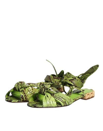Dolce & Gabbana Green Animal Print Ankle Wrap Sandals Shoes by Dolce & Gabbana