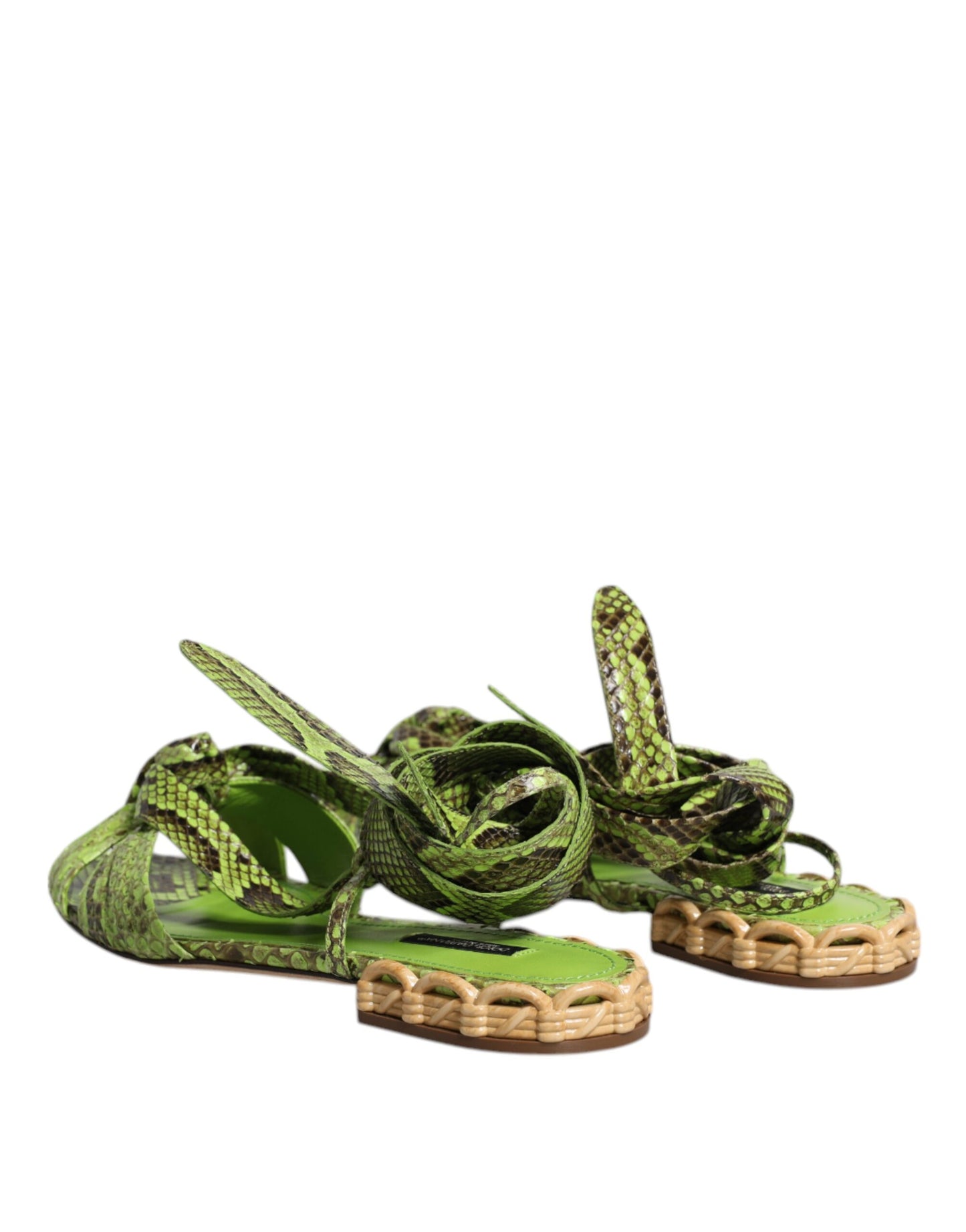 Dolce & Gabbana Green Animal Print Ankle Wrap Sandals Shoes by Dolce & Gabbana