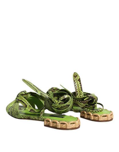 Dolce & Gabbana Green Animal Print Ankle Wrap Sandals Shoes by Dolce & Gabbana