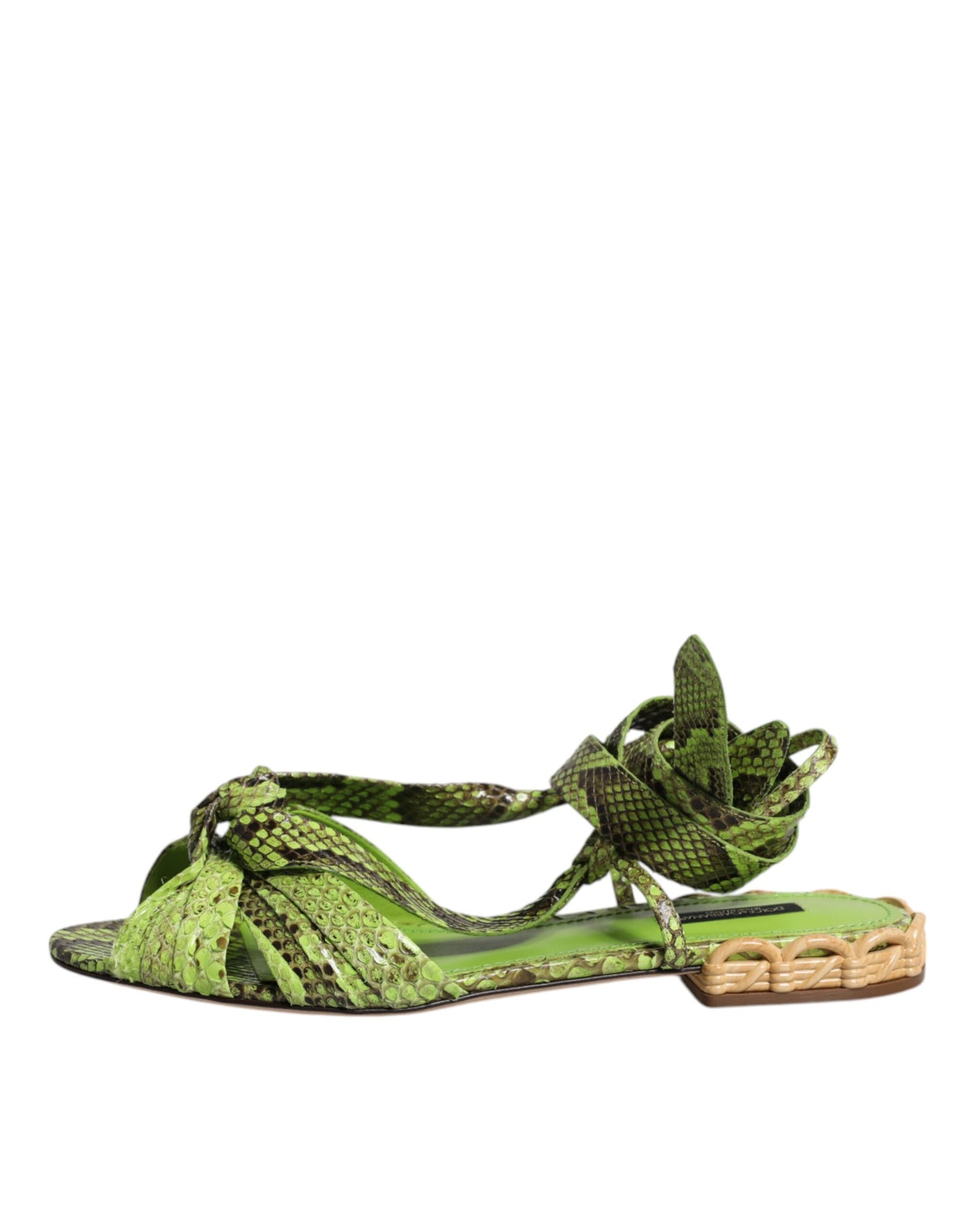 Dolce & Gabbana Green Animal Print Ankle Wrap Sandals Shoes by Dolce & Gabbana