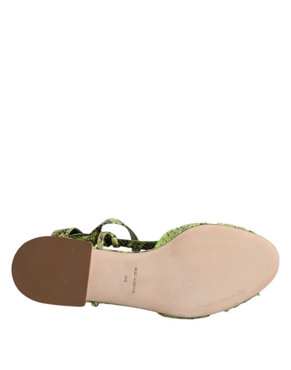 Dolce & Gabbana Green Animal Print Ankle Wrap Sandals Shoes by Dolce & Gabbana