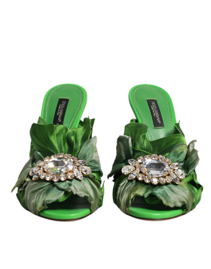 Dolce & Gabbana Green Crystal Slides KEIRA Sandal Shoes by Dolce & Gabbana