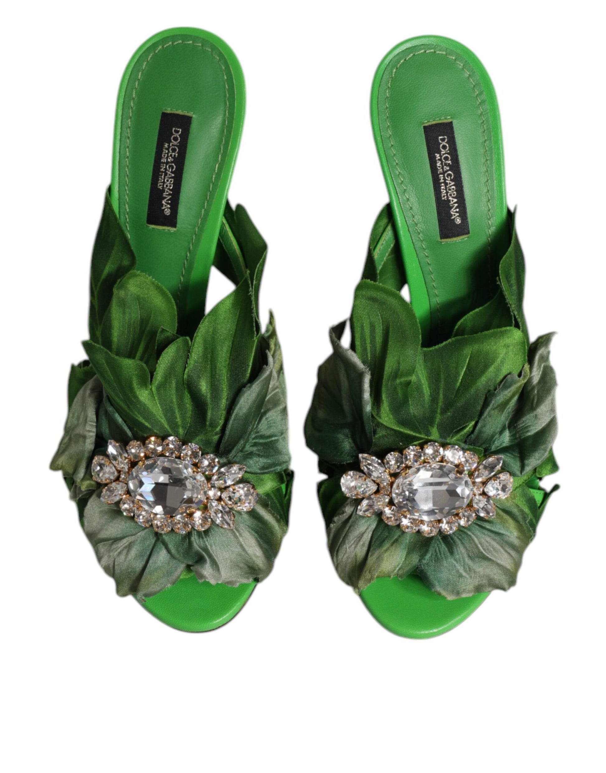 Dolce & Gabbana Green Crystal Slides KEIRA Sandal Shoes by Dolce & Gabbana
