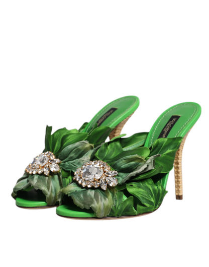 Dolce & Gabbana Green Crystal Slides KEIRA Sandal Shoes by Dolce & Gabbana