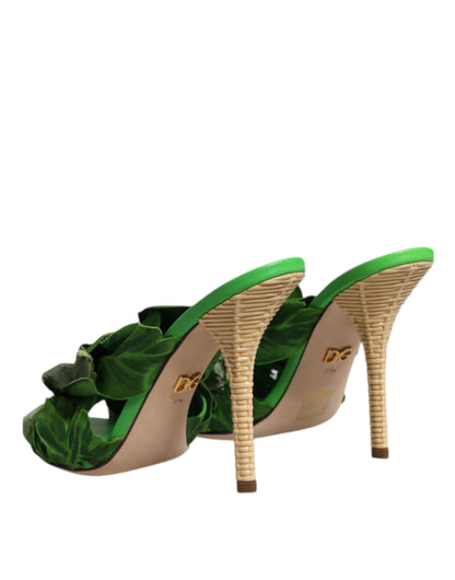 Dolce & Gabbana Green Crystal Slides KEIRA Sandal Shoes by Dolce & Gabbana