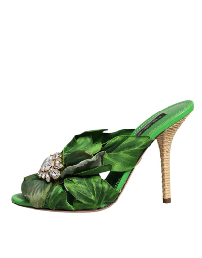 Dolce & Gabbana Green Crystal Slides KEIRA Sandal Shoes by Dolce & Gabbana