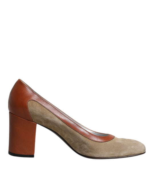 Escarpins à talons carrés Dolce &amp; Gabbana en cuir beige et marron