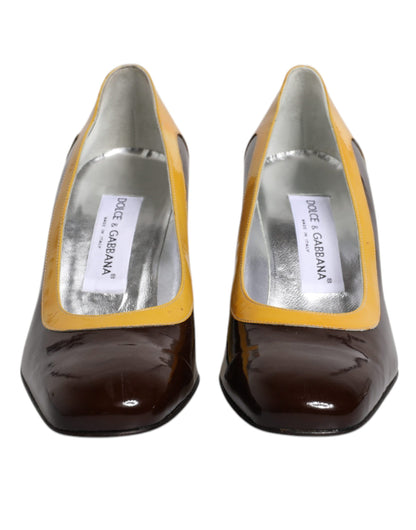 Escarpins à talons carrés Dolce &amp; Gabbana en cuir jaune et marron