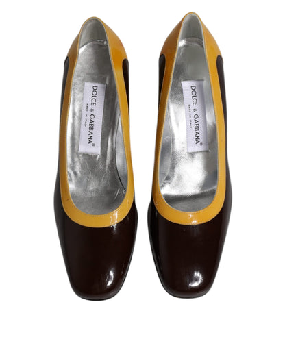 Escarpins à talons carrés Dolce &amp; Gabbana en cuir jaune et marron