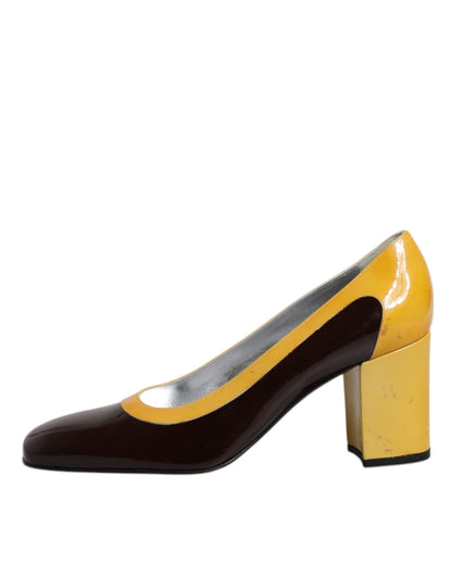 Escarpins à talons carrés Dolce &amp; Gabbana en cuir jaune et marron