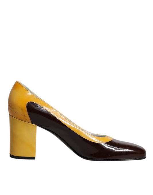 Escarpins à talons carrés Dolce &amp; Gabbana en cuir jaune et marron