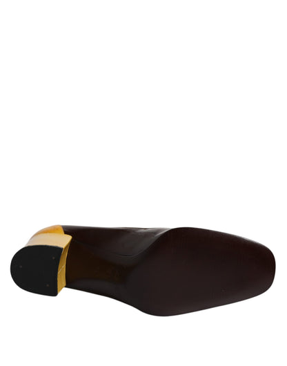 Escarpins à talons carrés Dolce &amp; Gabbana en cuir jaune et marron