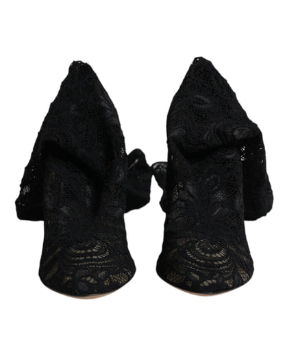 Dolce & Gabbana Black Stretch Socks Taormina Lace Boots Shoes by Dolce & Gabbana