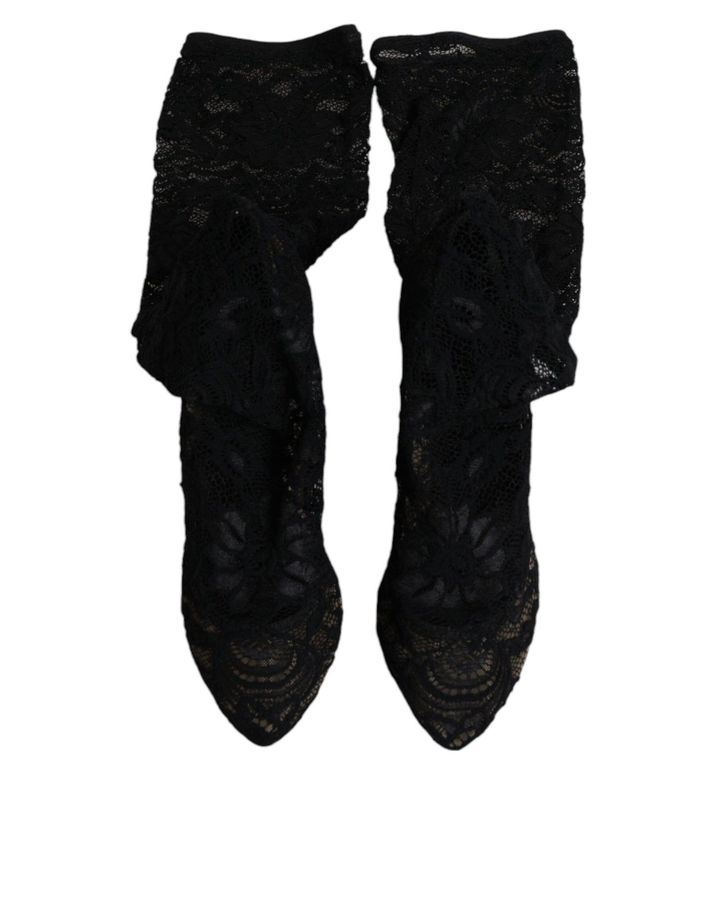 Dolce & Gabbana Black Stretch Socks Taormina Lace Boots Shoes by Dolce & Gabbana