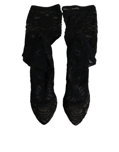 Dolce & Gabbana Black Stretch Socks Taormina Lace Boots Shoes by Dolce & Gabbana
