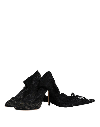 Dolce & Gabbana Black Stretch Socks Taormina Lace Boots Shoes by Dolce & Gabbana