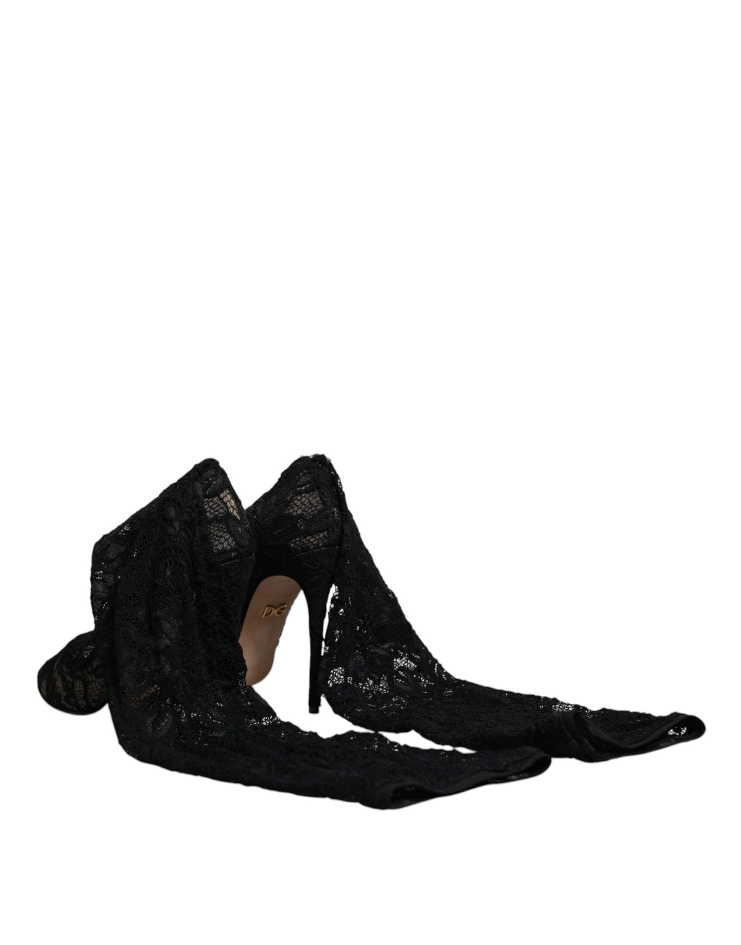 Dolce & Gabbana Black Stretch Socks Taormina Lace Boots Shoes by Dolce & Gabbana