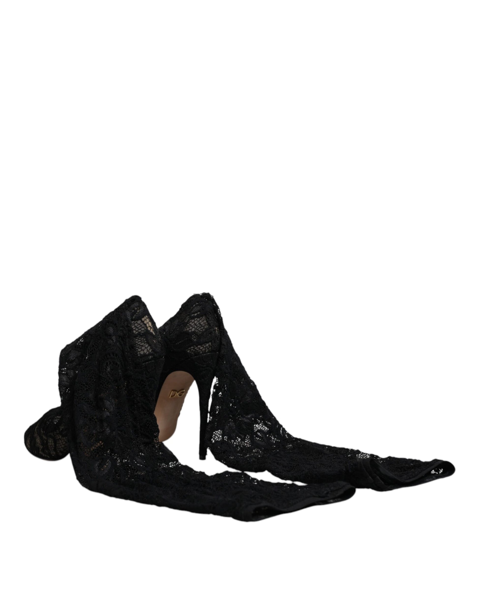 Dolce & Gabbana Black Stretch Socks Taormina Lace Boots Shoes by Dolce & Gabbana