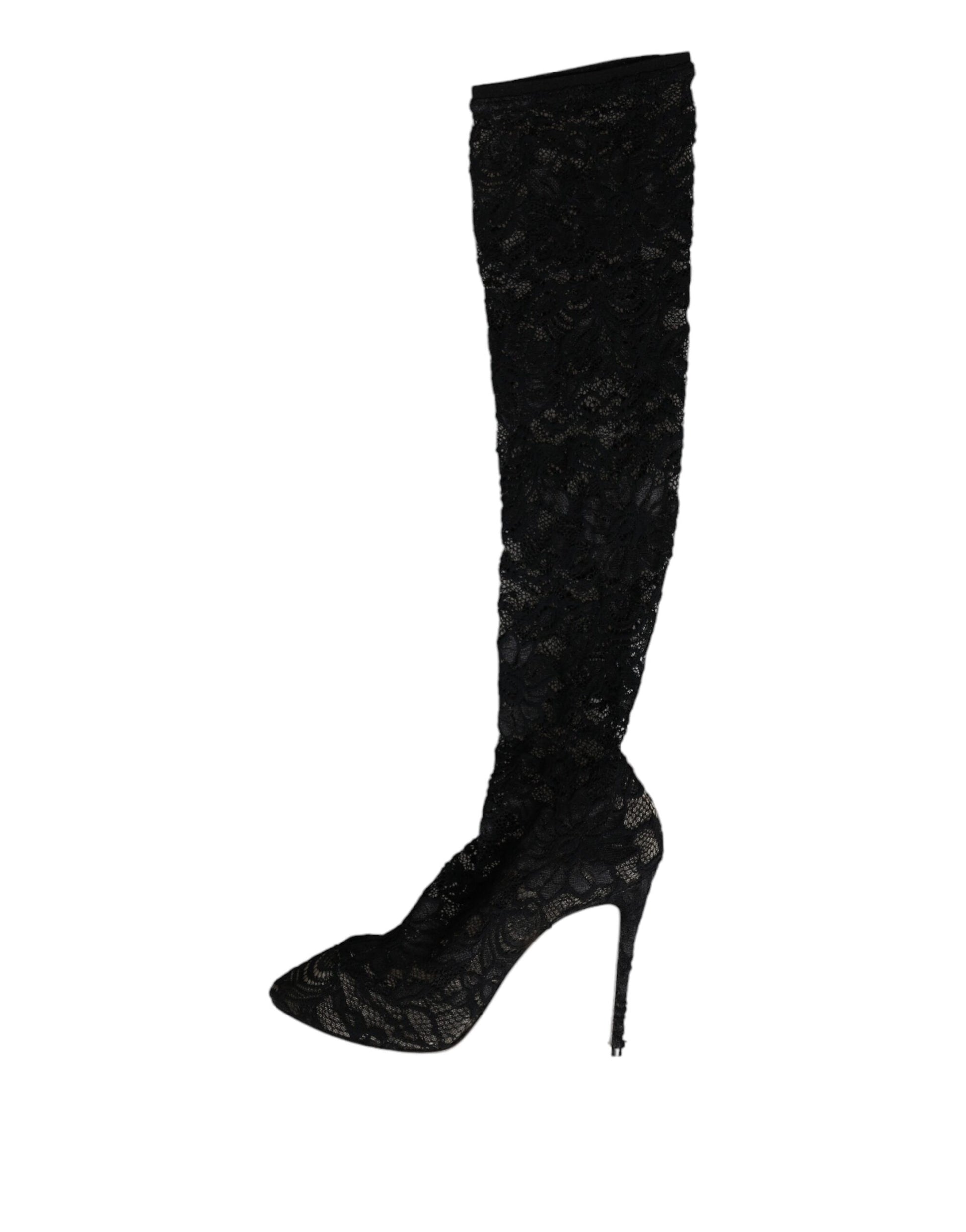 Dolce & Gabbana Black Stretch Socks Taormina Lace Boots Shoes by Dolce & Gabbana