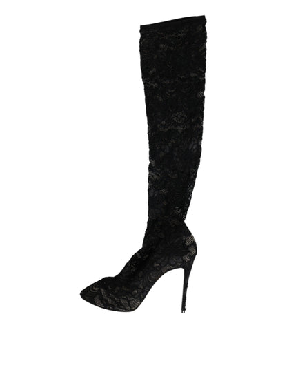 Dolce & Gabbana Black Stretch Socks Taormina Lace Boots Shoes by Dolce & Gabbana
