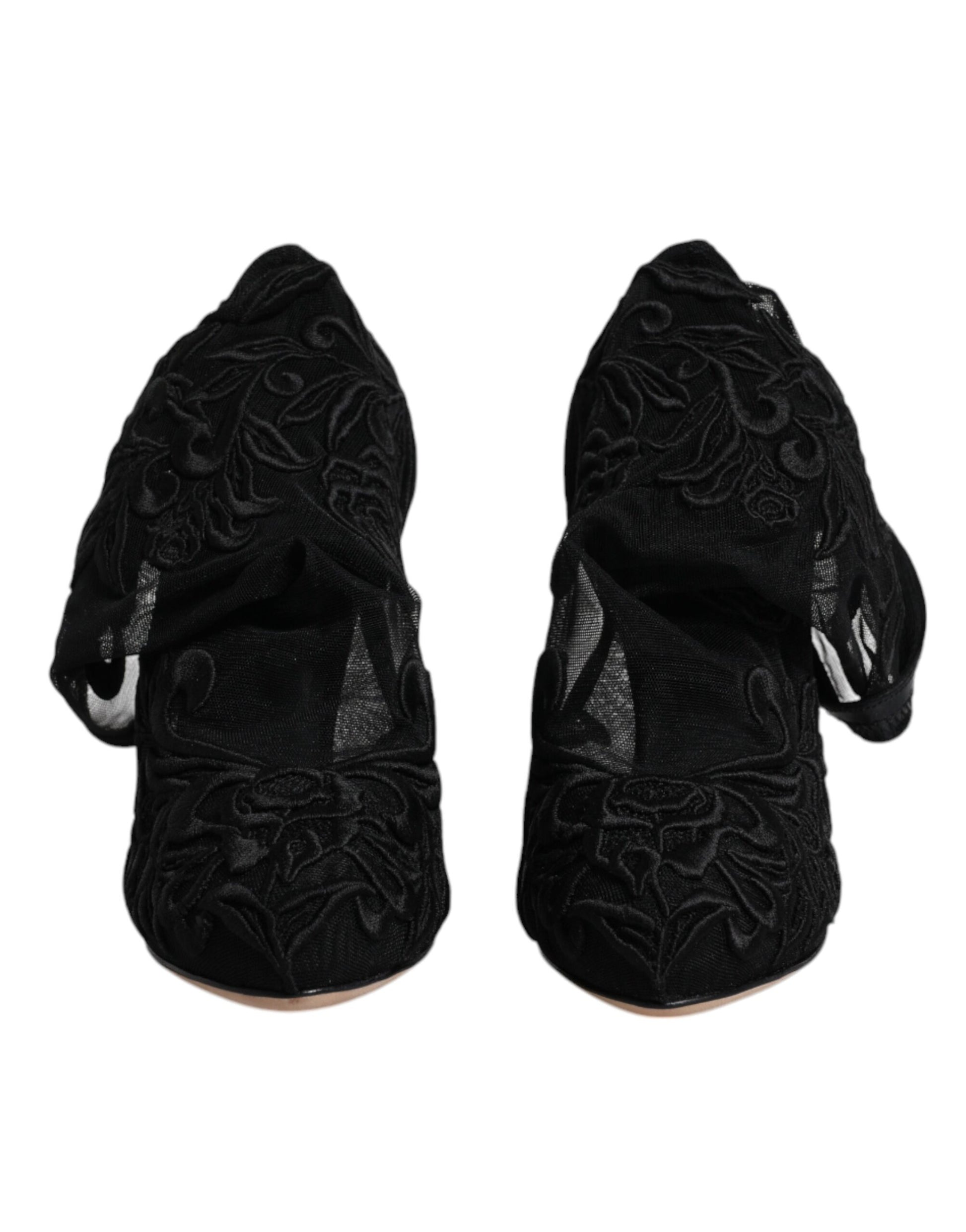 Dolce & Gabbana Black Tulle Stretch Heels Mid Calf Boots Shoes by Dolce & Gabbana