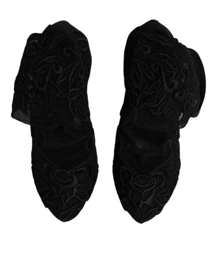 Dolce & Gabbana Black Tulle Stretch Heels Mid Calf Boots Shoes by Dolce & Gabbana