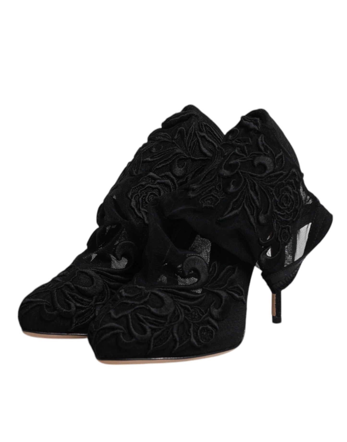 Dolce & Gabbana Black Tulle Stretch Heels Mid Calf Boots Shoes by Dolce & Gabbana