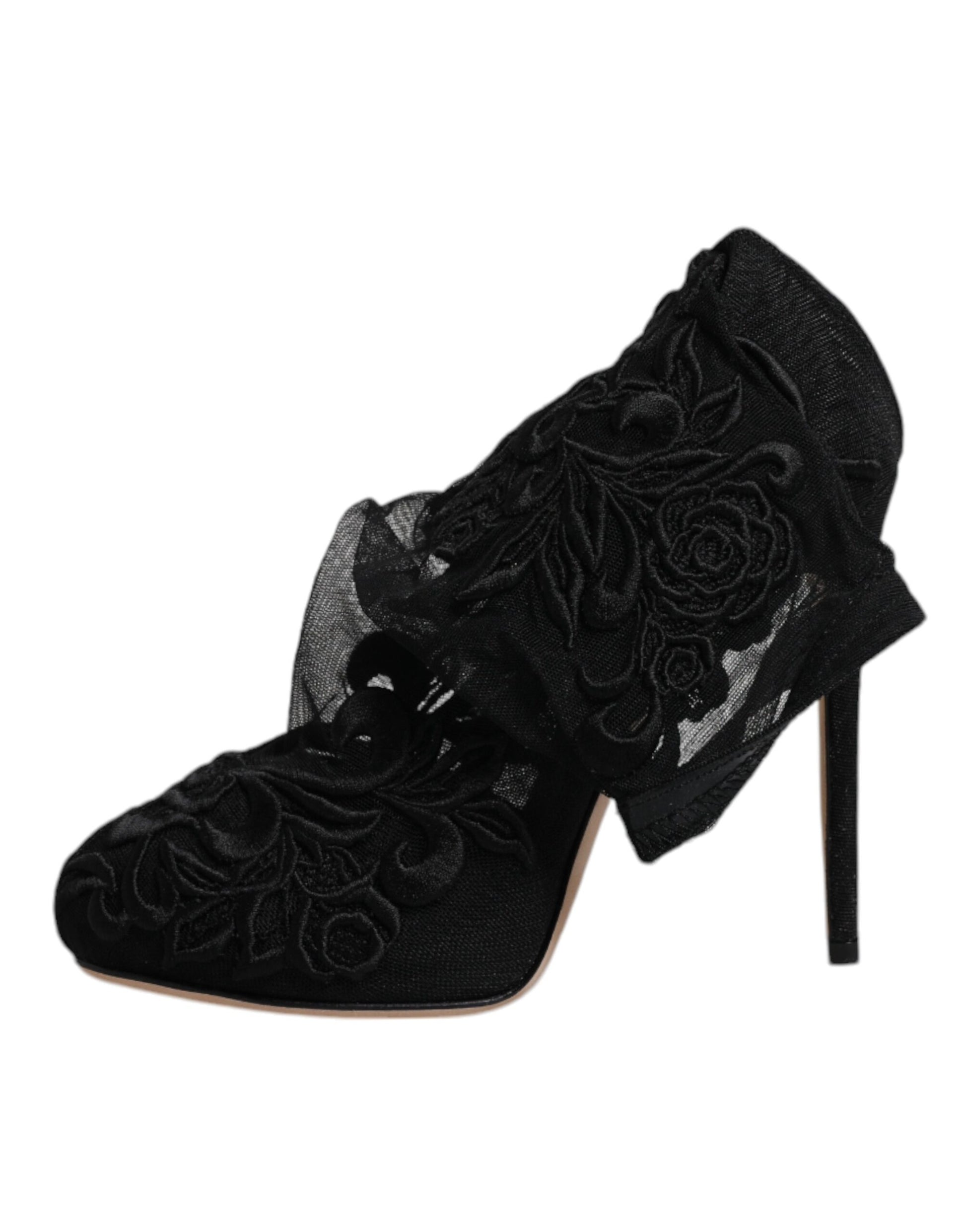 Dolce & Gabbana Black Tulle Stretch Heels Mid Calf Boots Shoes by Dolce & Gabbana