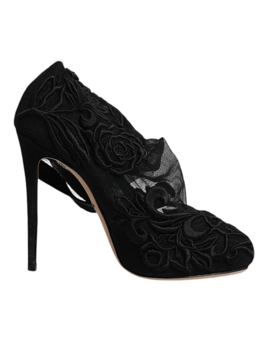 Dolce & Gabbana Black Tulle Stretch Heels Mid Calf Boots Shoes by Dolce & Gabbana