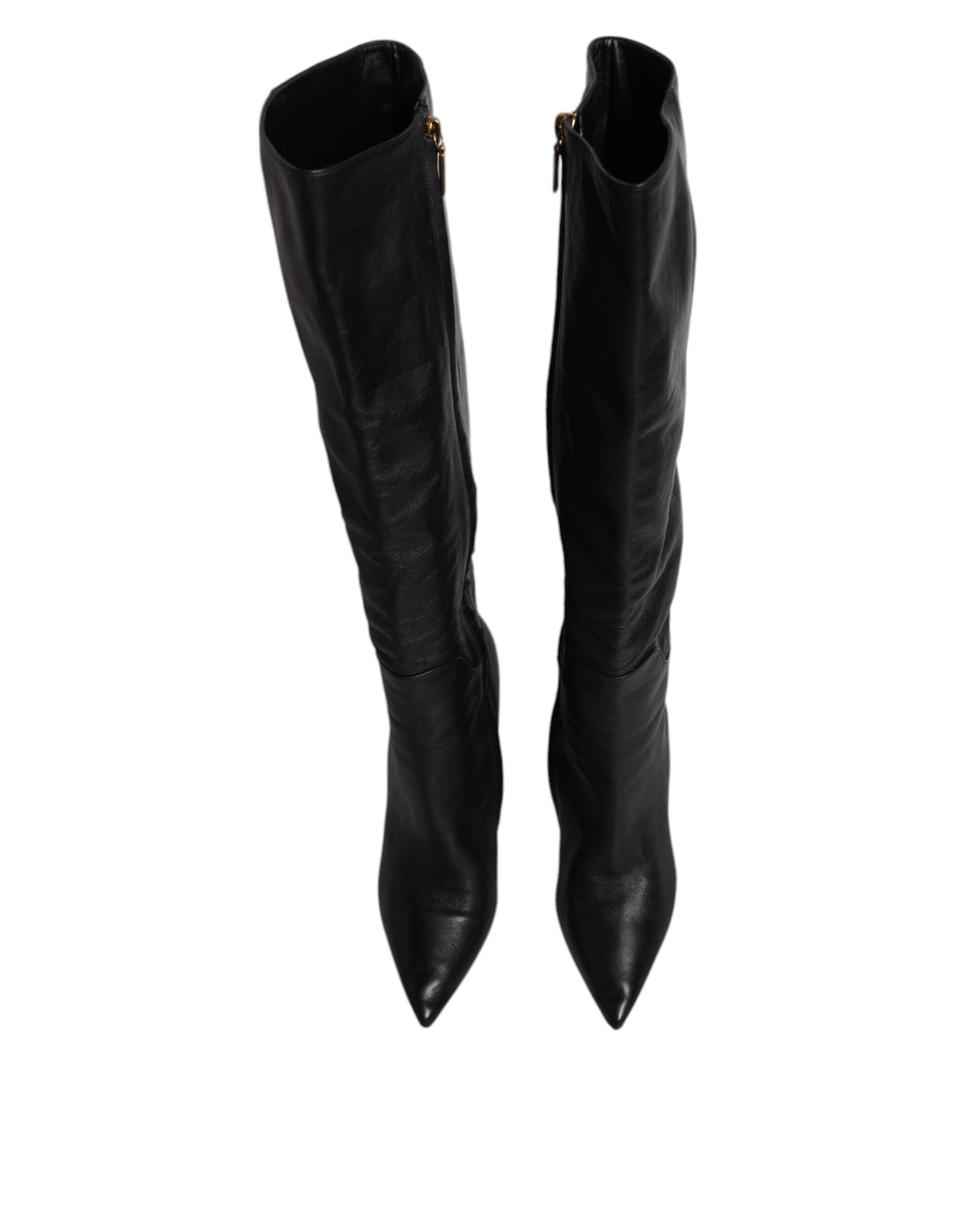 Dolce & Gabbana Black Leather Heels Knee High Boots Shoes by Dolce & Gabbana