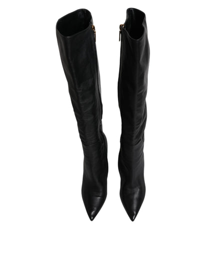 Dolce & Gabbana Black Leather Heels Knee High Boots Shoes by Dolce & Gabbana