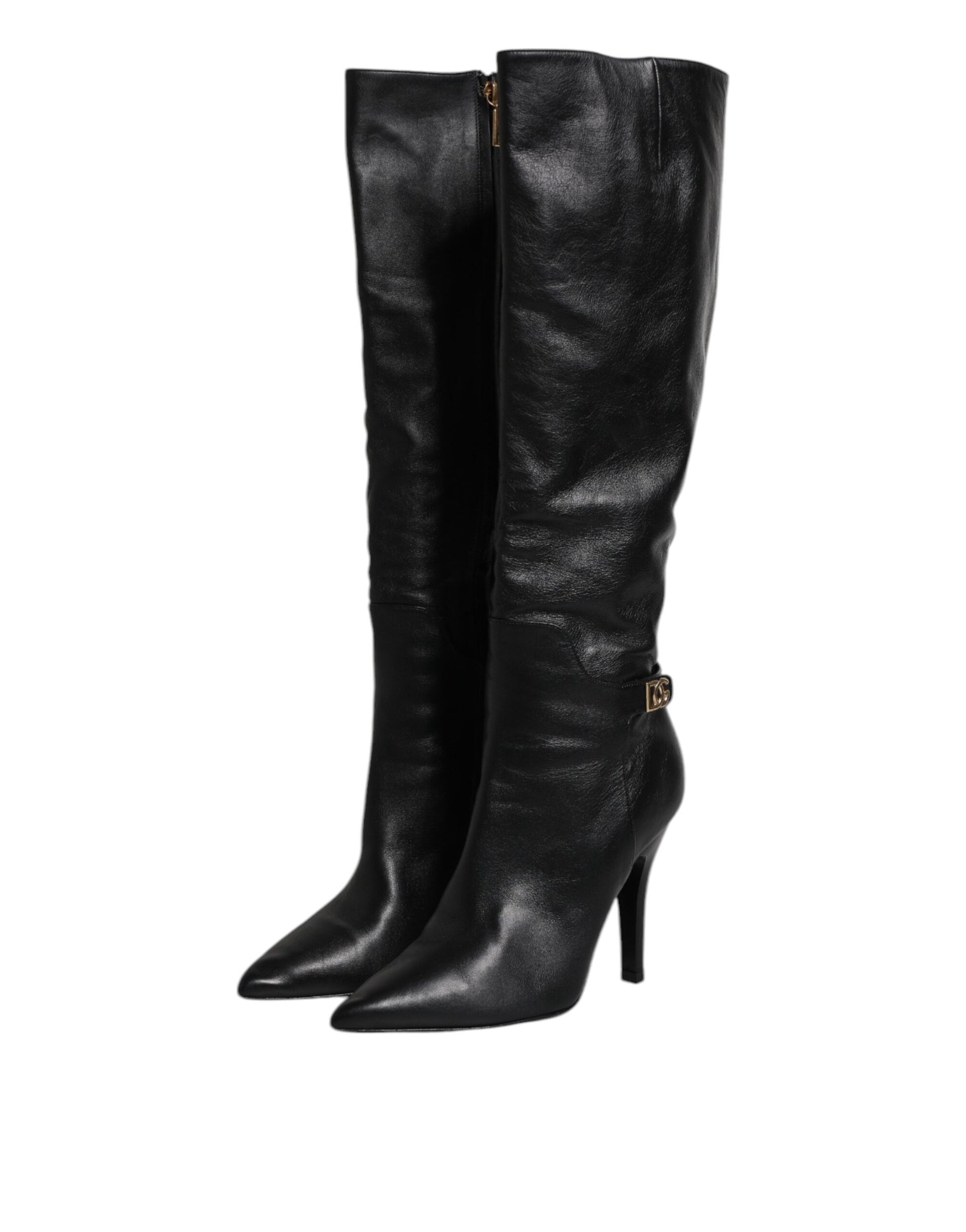 Dolce & Gabbana Black Leather Heels Knee High Boots Shoes by Dolce & Gabbana