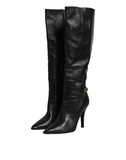 Dolce & Gabbana Black Leather Heels Knee High Boots Shoes by Dolce & Gabbana