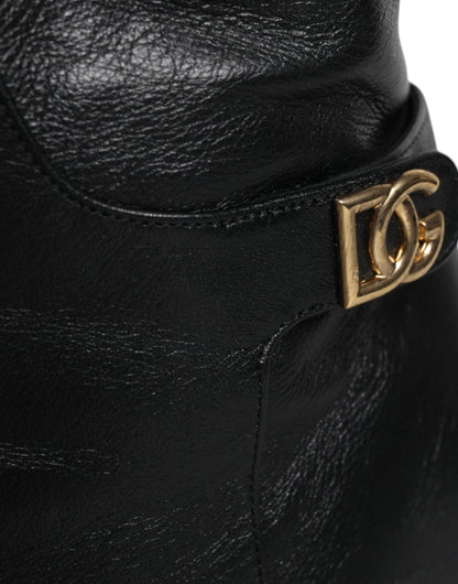 Dolce & Gabbana Black Leather Heels Knee High Boots Shoes by Dolce & Gabbana