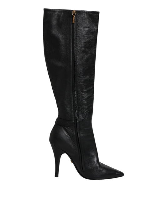 Dolce & Gabbana Black Leather Heels Knee High Boots Shoes by Dolce & Gabbana