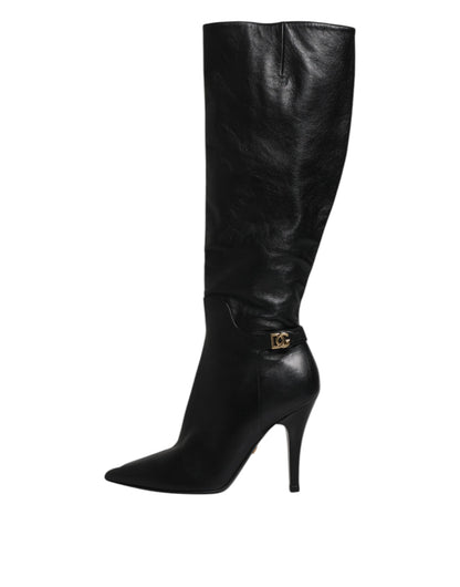 Dolce & Gabbana Black Leather Heels Knee High Boots Shoes by Dolce & Gabbana