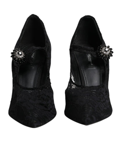 Escarpins Mary Jane en dentelle noire et cristaux Dolce &amp; Gabbana